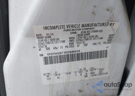 2014 Ford F-250 Xl z USA, uszkodzony, nr VIN 1FD7W2BT1EEB46915